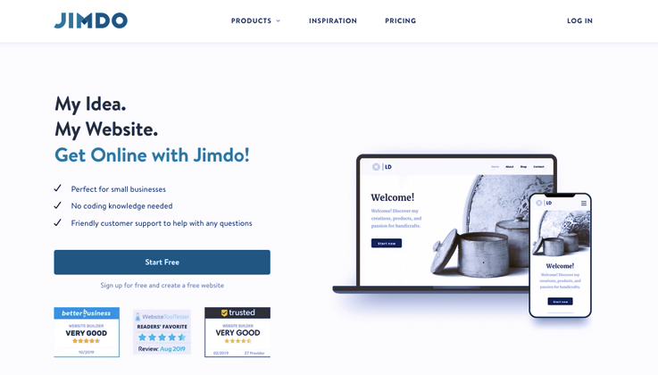 giao diện trang web thiết kế web miễn phí Jimdo