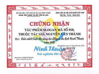 Giấy khen của sở văn hóa thể thao Ninh Thuận