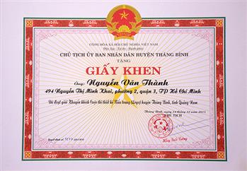 Giấy khen của UBND huyện Thăng Bình